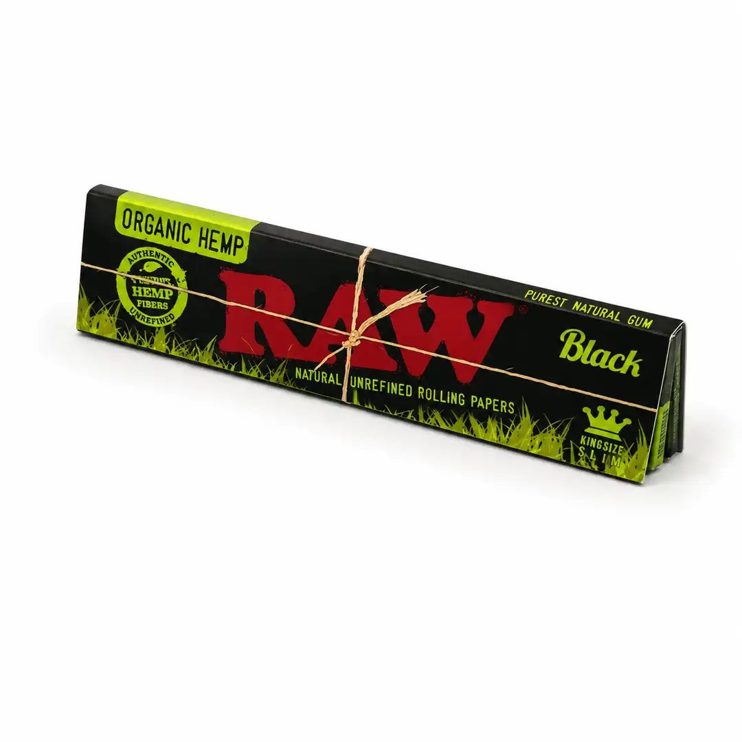 Bibułki RAW Black Organic Hemp King Size Slim – Ultra Cienkie Organiczne Bletki Konopne | 32 sztuki