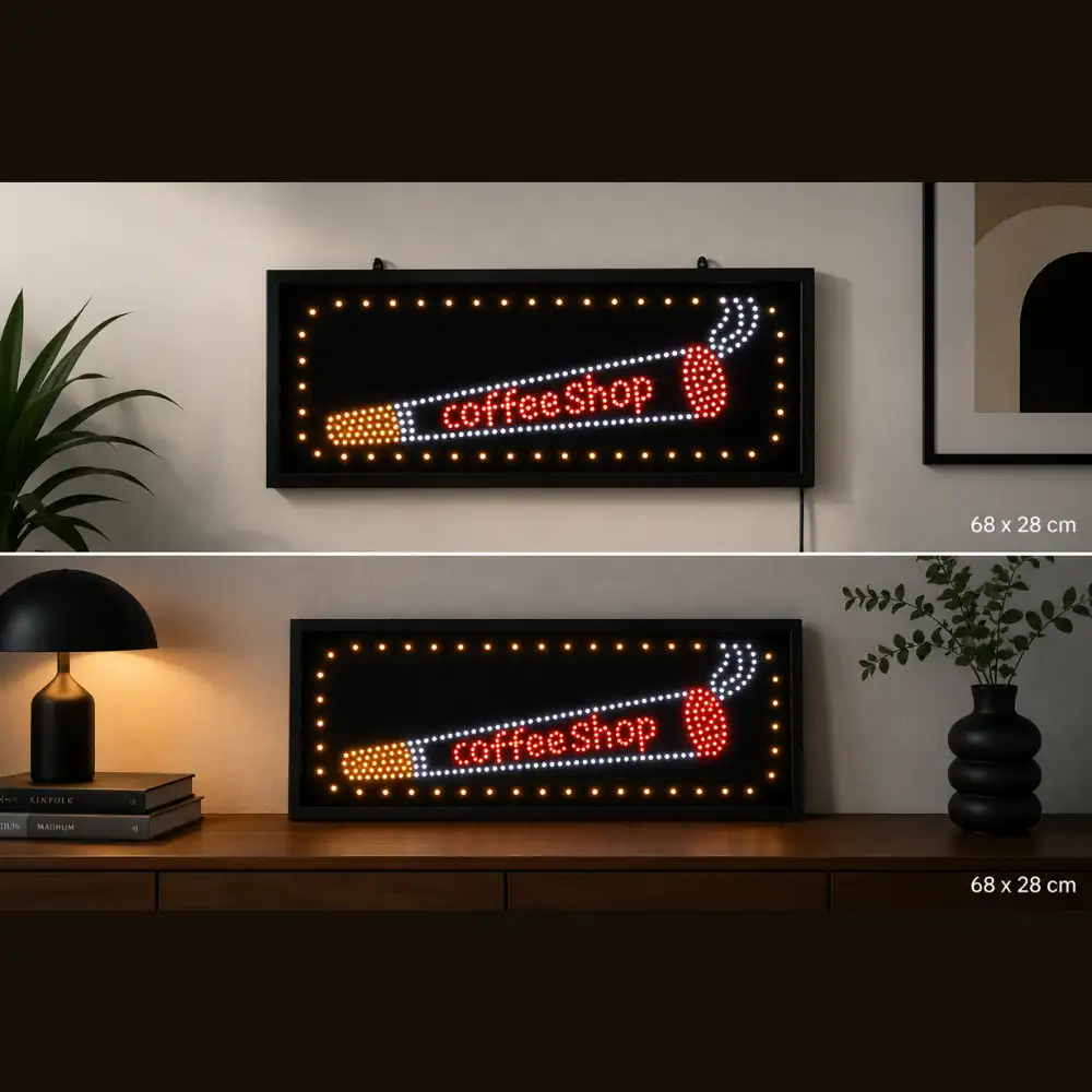 Animowany Neon LED „Joint Coffeeshop” – Dynamiczna Lampa Dekoracyjna na Akrylu z Zasilaniem USB (60 × 20 cm)