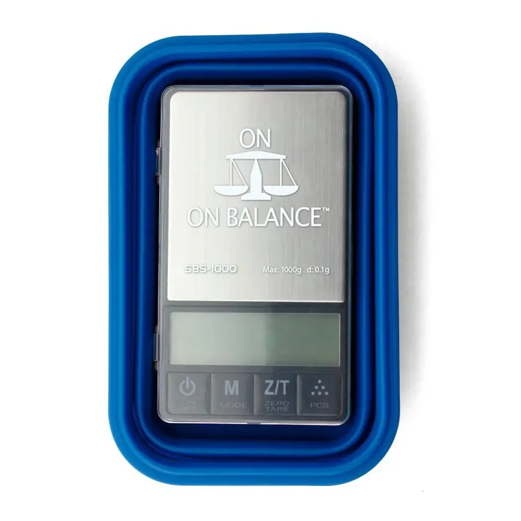 Mobilna Waga Cyfrowa ON BALANCE® z Silikonowym Pudełkiem 2w1 – Udźwig do 1000 g / Dokładność 0,1 g