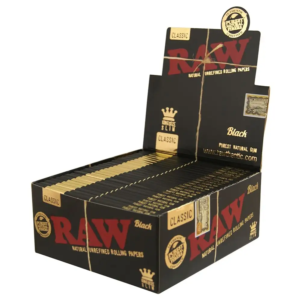 RAW Black King Size Slim – Najcieńsze bibułki niebielone 32 szt.
