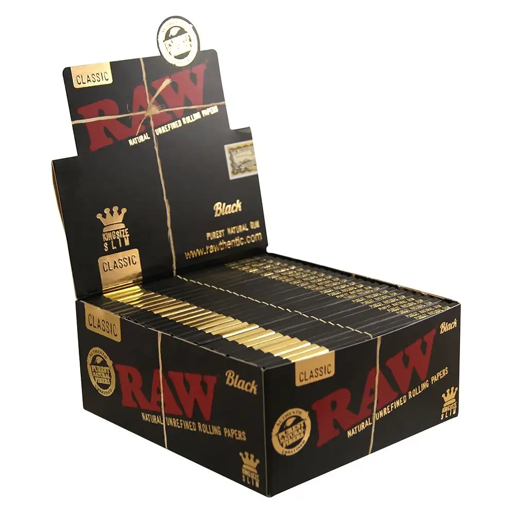 RAW Black King Size Slim – Najcieńsze bibułki niebielone 32 szt.
