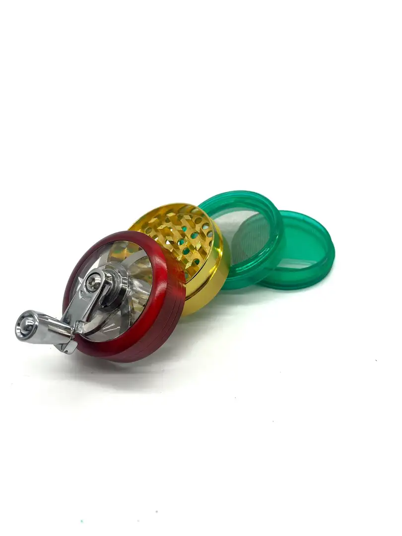 Metalowy grinder z korbką i schowkiem Rasta