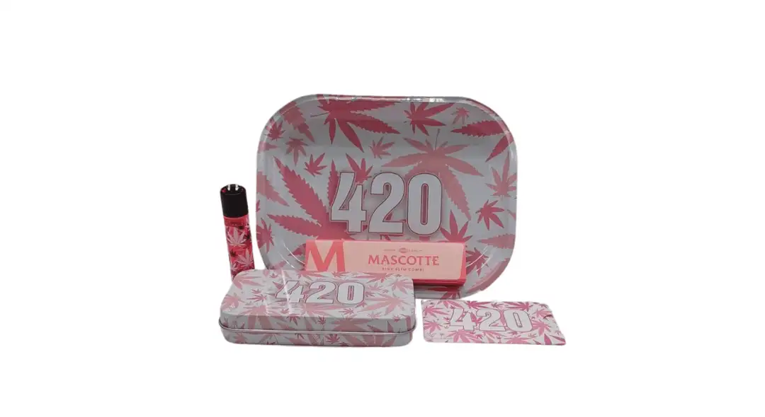 Zestaw podstawowego użytku 420 różowy – akcesoria do suszu | grinder tacka bletki